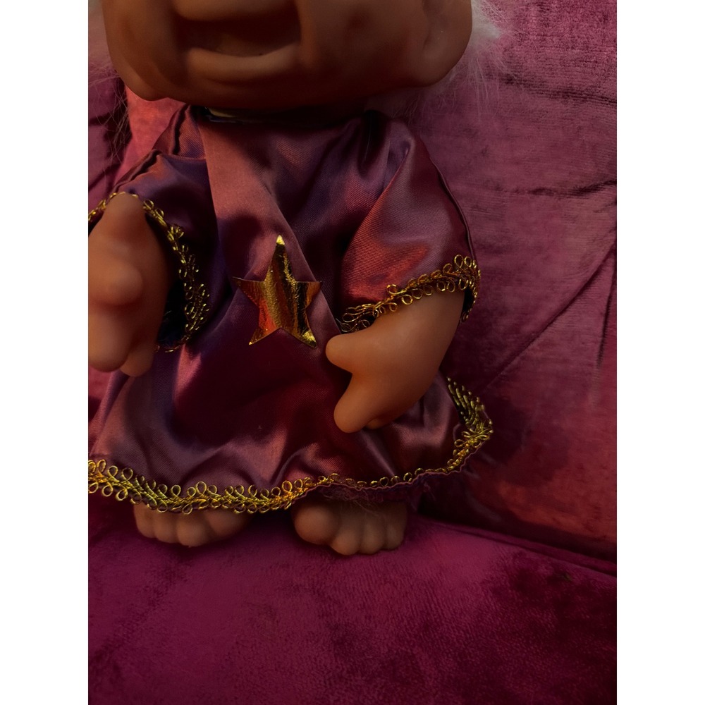 Vintage Wizard Troll Doll Purple Satin Robe Gold Star Moon White Hair 604 Toy - Picture 2 of 5